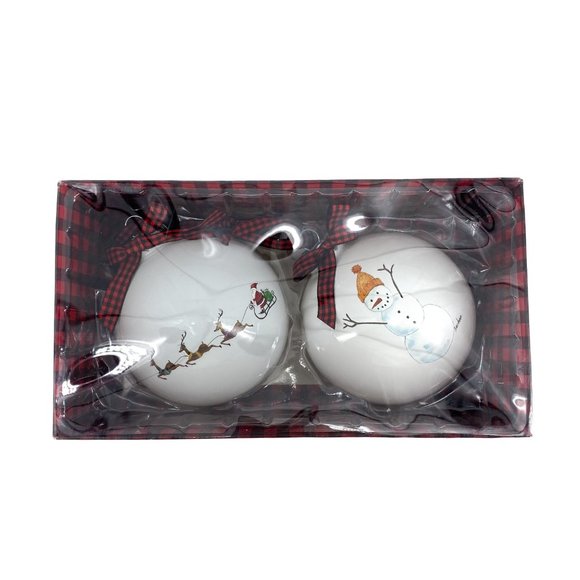RAE DUNN. Santa Claus and Snowman Glass Christmas Ornaments-Gift Set - Picture 3 of 11
